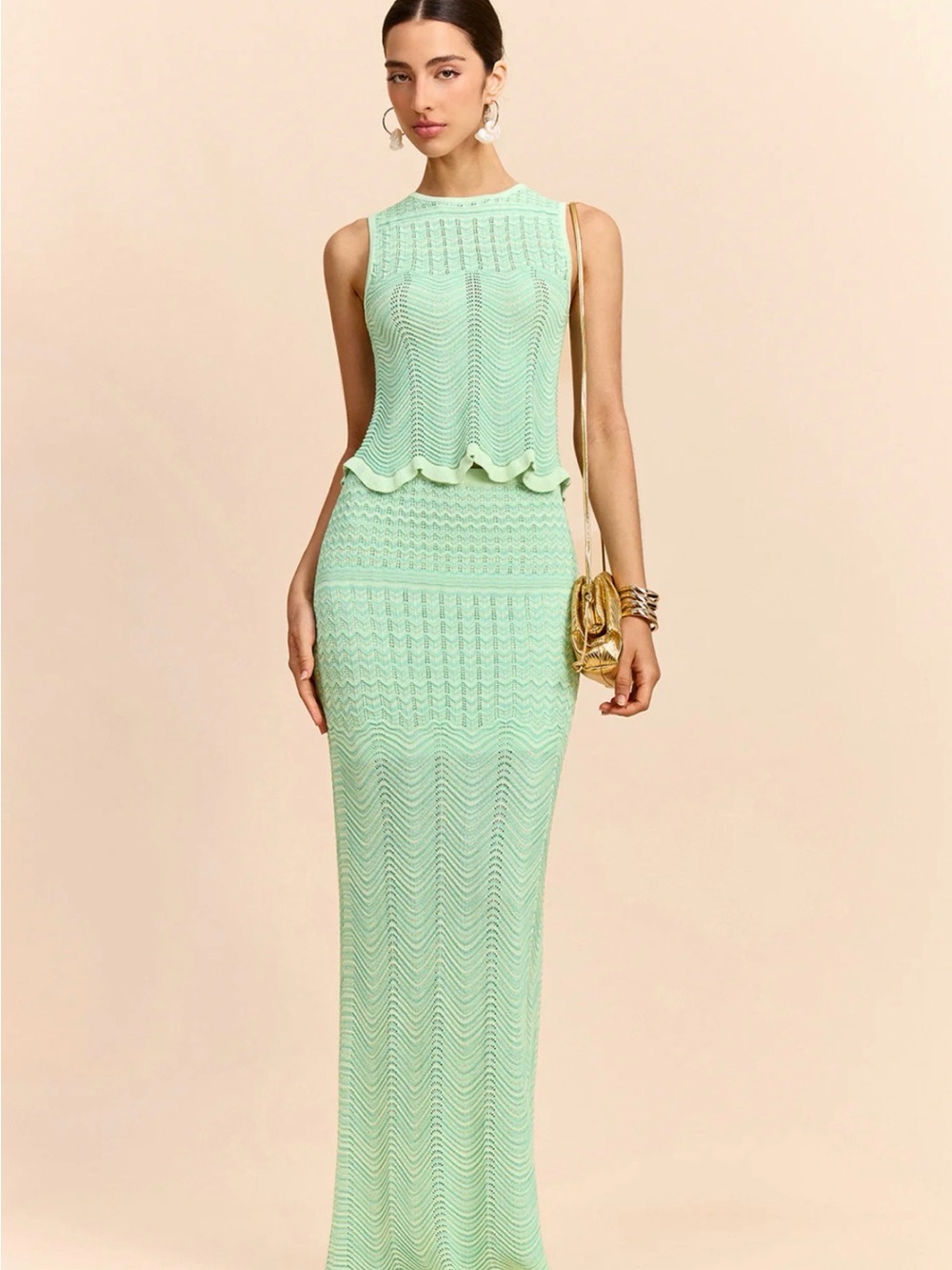 NWT Commense Med: Blue Knit Two-Piece Tank and Maxi Skirt Set - Picture 6 of 6